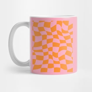 Distorted Orange and Pink Check Grid Mug